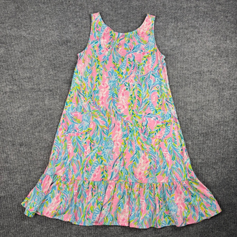 Lilly Pulitzer Kristen Flounce Dress Womens XS Unicorn of the Sea Pima Cotton